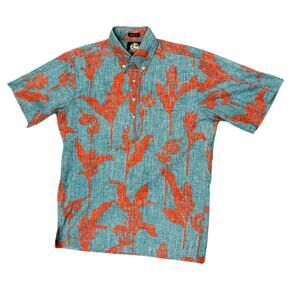 Reyn Spooner Classic Fit Aloha Popover Shirt Blue Red Reverse Print Hawaiian (S)